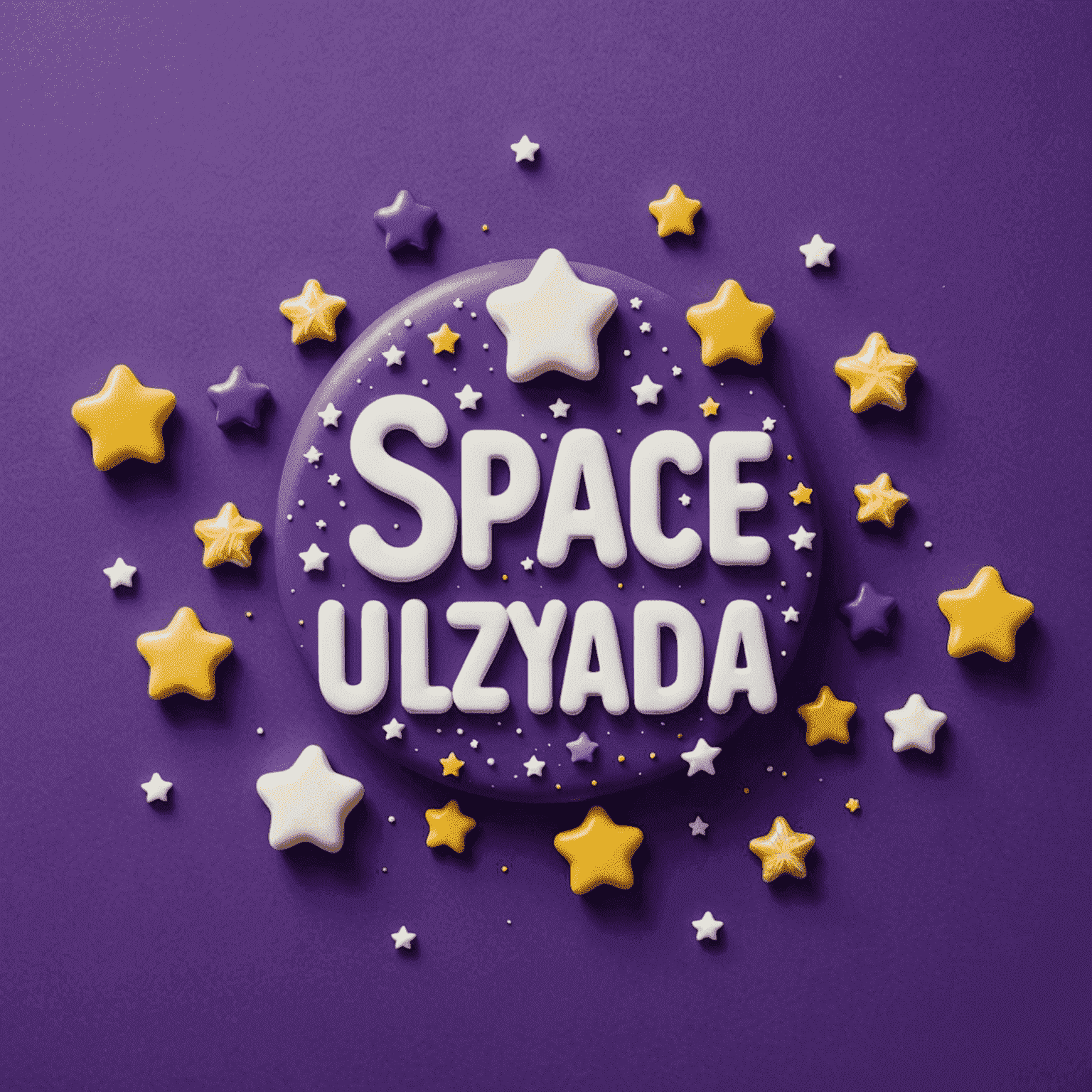 Space_Uzayda logosu: Mor arka plan üzerinde beyaz yazı ile şirket adı ve şeker şeklinde yıldızlar